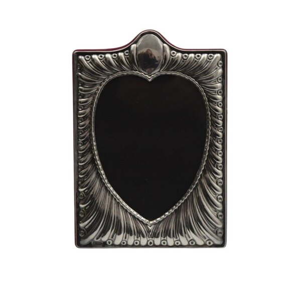 Sterling Silver Heart Shaped Picture Frame With Ornate Design Red Velvet Backing - Picture 1 of 4